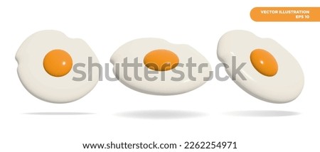 Set of 3D Fried Eggs. Sunny side up eggs isolated on white background.  Vector Illustration. EPS 10