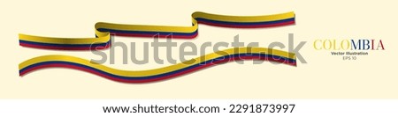 3d Rendered Colombian Flag Ribbons with shadows. Colombia flags. Long Flag of Colombia Set. Curled and rendered in perspective. Graphic Resource. Editable Vector Illustration.