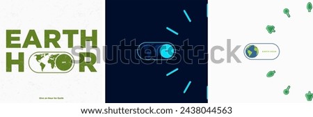 Simple Earth Hour Greeting Card Posters. Clock Symbol with an Off Switch icon at the 8:30 Time with a symbol of Earth. Earth Hour Typographic Design. Vector Illustration. EPS 10.
