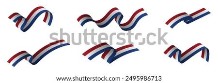 3d Netherland Flag Ribbons. Long Dutch flags, Nederland tri-color flag. Holland Flag ribbons isolated on white background. Editable Vector Illustration. EPS 10.