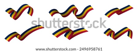 3d Republic of Chad Flag Ribbons. Vertical Chadian flags, Chad tri-color flag. Chad Flag ribbons isolated on white background. Editable Vector Illustration.	