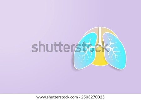 3D Pair of lungs on blue background. Pop out lung with yellow circular frame. Respiratory health background template with copy space. Medical banner for lung healthcare. Vector Illustration. 