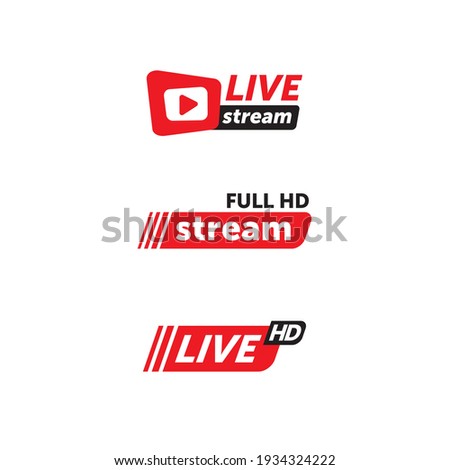 set of vector icons of red color for streaming or online broadcasting on a white background