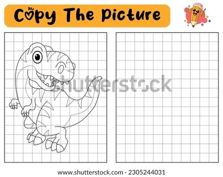 Complete the picture of a T-rax. Copy the picture. Coloring book. Educational game for children. Cartoon vector illustration