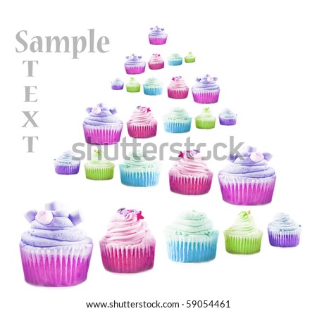 Cupcakes in the form of a christmas tree on a white background with space for text