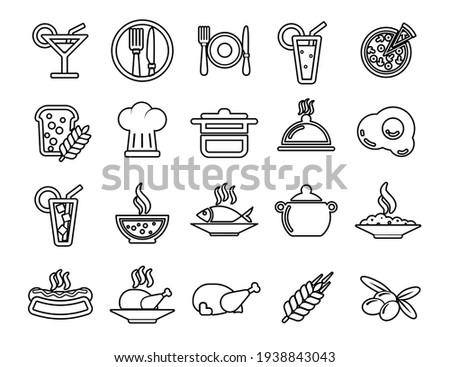 Food and cooking Set vector line icons with open path elements for mobile concepts and web apps. Collection modern infographic logo and pictogram.