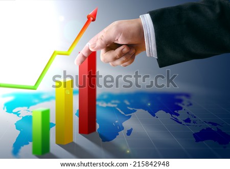 hand man shows a graph of the growth of the company marketing business finances business jacket