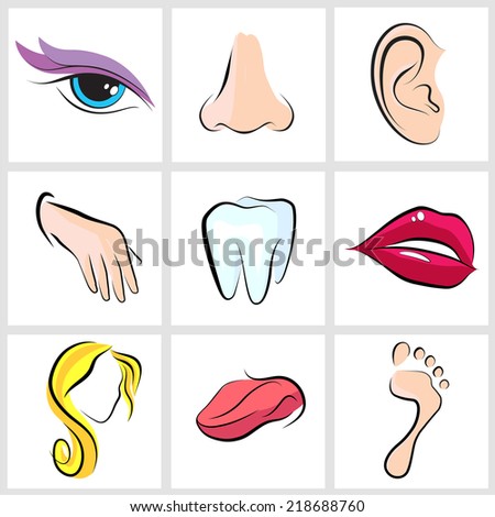 Set Icons With Flat Parts Of The Human Body Ear Nose Eyes Tongue Teeth ...