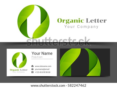 O Letter with Green Leaves Corporate Logo and Business Card Sign Template. Creative Design with Colorful Logotype Visual Identity Composition Made of Multicolored Element. Vector Illustration.