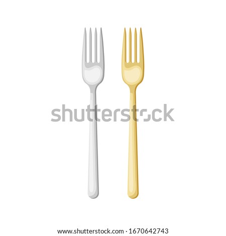 Cartoon silver and gold forks . Vector illustration