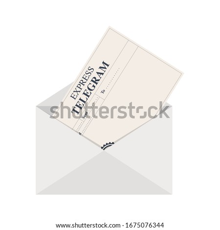 Cartoon express telegram in the white envelope . Vector illustration