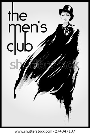 men's club vintage labels with fashion girl