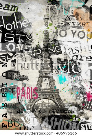PARIS, FRANCE. Vintage illustration with Eiffel Tower (La Tour Eiffel) in Paris, France 商業照片 © 
