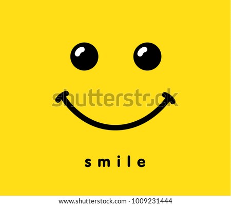 Smile icon template design. Smiling emoticon vector logo on yellow background. Face line art style