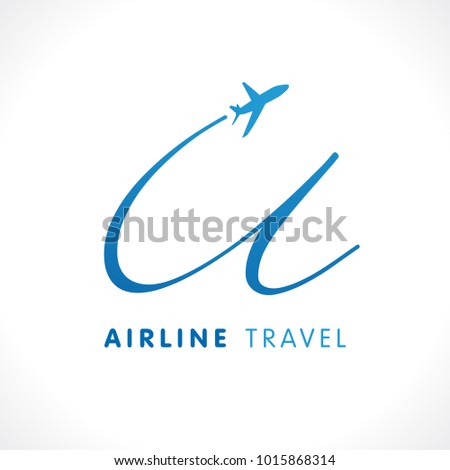 U letter transport travel company logo. Airline business travel symbol design with letter 