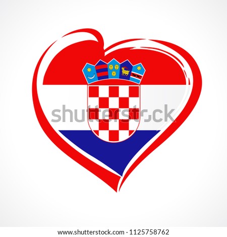 Love Croatia emblem with heart in national flag color with coat of arms. National holiday in Croatia 25 June vector greetings card. Celebrate Croatian anniversary of independence 1991