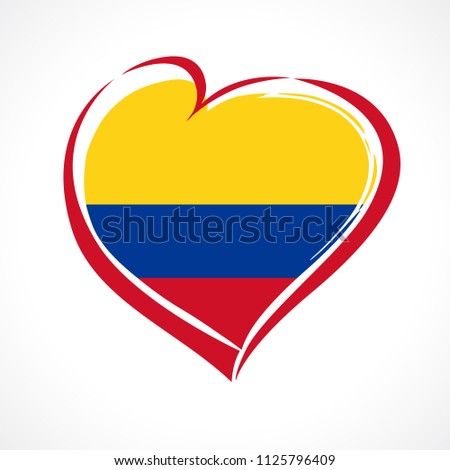 Love Colombia emblem with heart in national flag color. National holiday in Colombia July 20 vector greetings card. Celebration Colombian anniversary of independence 1810
