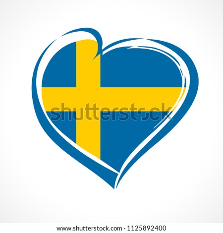 Love Sweden emblem with heart in national flag color. National holiday in Sweden 1 January vector greetings card. Celebration Swedish anniversary of Joined the European Union in 1995