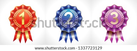 Award colored numbers, logotype set. Isolated abstract graphic design template. Coloured icons, victory symbols. Celebrating congratulating decorative 1 st, 2 nd 3 rd collection of signs. Vector cups.