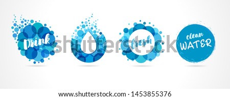 Mineral natural water icons design. Vector set of abstract aqua blue symbols, clean drops and bubble wave logo template. Concept set abstract drink or spa logos