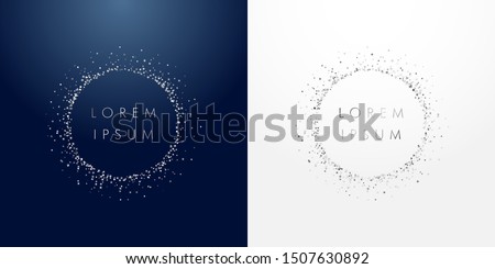 Silver sparkling ring with dust glitter graphic on dark blue and white background. Glorious decorative glowing shiny design. Discount sign with empty center. Letter O vector logotype or zero label