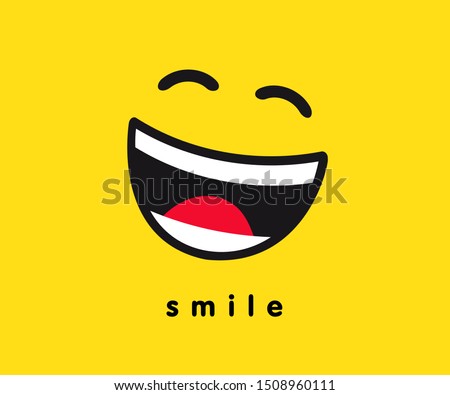Wink smile icon template design. Smiling emoticon vector logo on yellow background. Emoji illustration line art style. World Smile Day banner