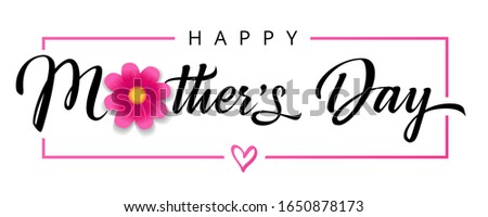 Happy Mothers Day, pink flower calligraphy poster. Vector chamomile blossom decoration for Mother's day or sale shopping special offer banner. Best Mom ever greeting card Stock fotó © 