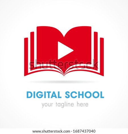 Digital school open book logo. On-line educational vector icon. E-book, e-library or e-reader soft identity template