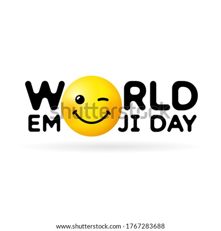 World Emoji Day vector template design illustration. Concept for Smile Day with wink in text. Line icon emoticon smiling illustration on white background