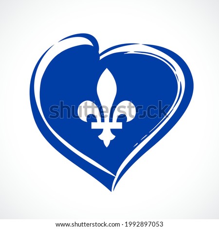 Happy Quebec Day creative greetings. Isolated abstract graphic design template. Quebec's National Holiday congrats concept. St. Jean Baptiste Day. Brushing stroke style heart with decorative elements.
