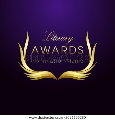 Literary awards creative logo concept. Isolated abstract graphic design template. Elegant nominee emblem. Open book with shiny gold pages as a royal wreath. Luxury frame. Book or magazine award idea.