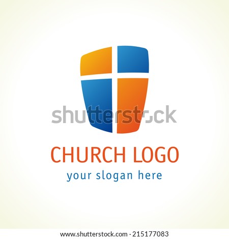 Template logo for churches and Christian organizations cross on the shield. Cross on the shield church logo.
