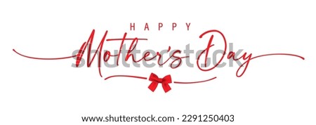 Happy Mothers Day calligraphy with bow and elegant divider shape. Concept for Mother's Day sale promotion with lettering and red bow. Vector illustration