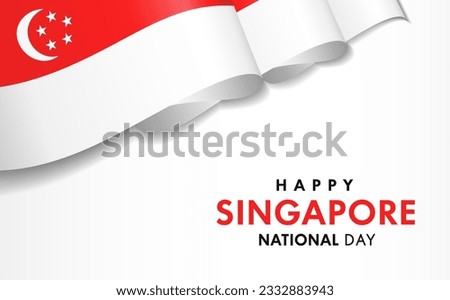 Happy Singapore National Day with 3d waving flag. Patriotic Singaporian flag and text. Vector illustration