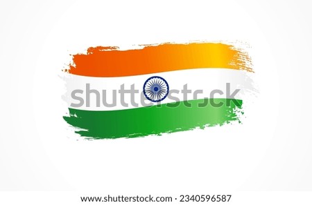 India grunge flag. Tri color national flag design in brush stroke shape for 15th of August, Independence Day celebration. Vector illustration