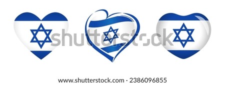 Set of icons of love for Israel. I stand with Israel, heart symbol with national flag. Vector illustration