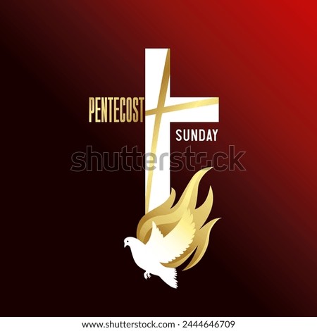 Pentecost Sunday, Jesus cross and dove christian shirt design. Holy Spirit logo banner design. Vector illustration