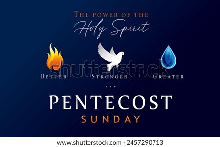 Pentecost Sunday banner - The power of the Holy Spirit with flame, dove and water icons. Vector illustration