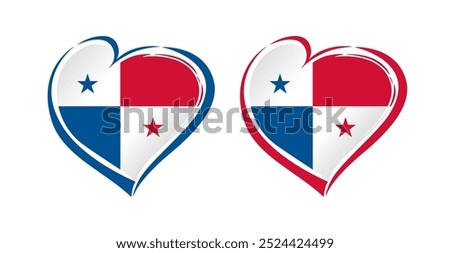 Welcome to Panama creative symbol. Cute heart shape with Panamanian flag elements. T shirt logo design. Tourism icon. Travel agency branding emblem concept. Abstract sign. Handdrawn style elements.