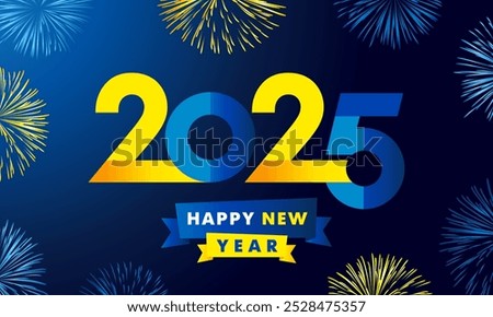 2025 holiday logo concept for Ukraine, Sweden, Kazakhstan or Bosnia and Herzegovina. Happy New Year 2025 cover template in flag colors for calendar or greeting cards design. Vector illustration