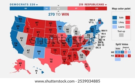 Vote 2024, Presidential Elections consensus electoral map. US Election Results 2024. Editable infographics banner for voting in USA. Vector illustration