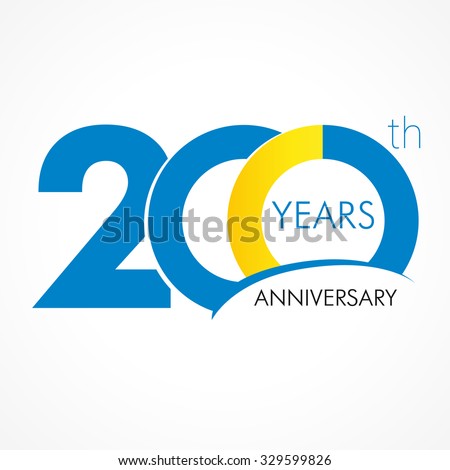 Anniversary 200 years old celebrating logo. Birthday greetings two hundred celebrates. 200 years old celebrating classic logotype. Simple traditional numbers of ages or thanks.