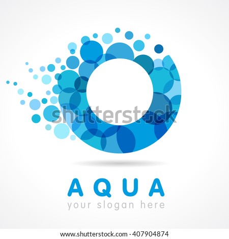 O name logotype concept. Isolated abstract design. Stained-glass colored trendy graphic template. Pure clear drinking blue bubbles bunch. Corporate healthcare branding identity. Washing blue sparkling