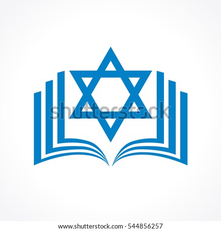 Online torah or tanakh vector logo. Open book with david star clipart icon. Computer software or phone application educational studying sign. Network user jewish avatar.