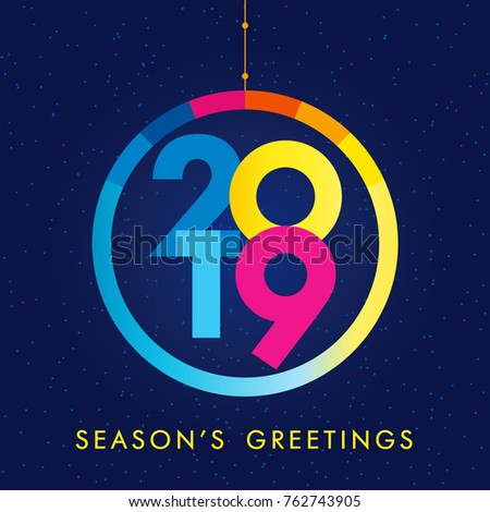 2019 holiday greetings. Abstract celebrating congratulating numbers and dark blue background. Jubilee or birthday logotype. 1, 2, 10th 20th 90th 12th 21 years old illustration in minimalism style.