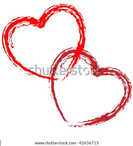 Sketch of couple red outlined vector hearts for wedding, valentine day, romantic love illustration