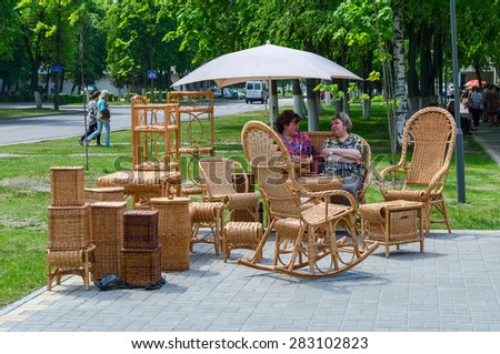 GOMEL, BELARUS - MAY 22, 2015: Outdoor event City of Masters. Exhibition and sale of wicker furniture