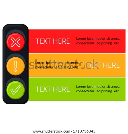 Illustration Vector Graphic of traffic light infographic in Cartoon with symbol in yellow, red, and green color. stop, warning, and go sign, perfect for template presentation