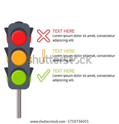 Illustration Vector Graphic of infographic traffic light in Cartoon with symbol in yellow, red, and green color. stop, warning, and go sign, perfect for presentation and campaign