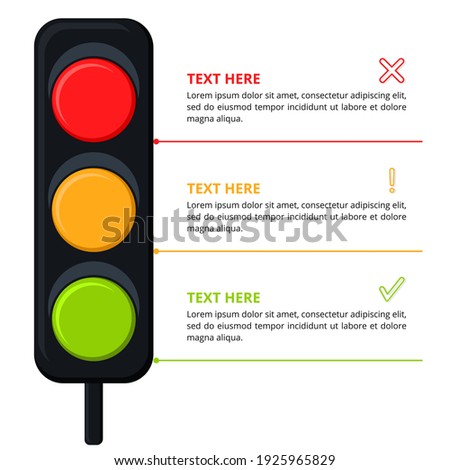 infographic traffic light with symbol in yellow, red, and green color. stop, warning, and go sign in Cartoon, perfect for Illustration Vector Graphic presentation, campaign, and poster
